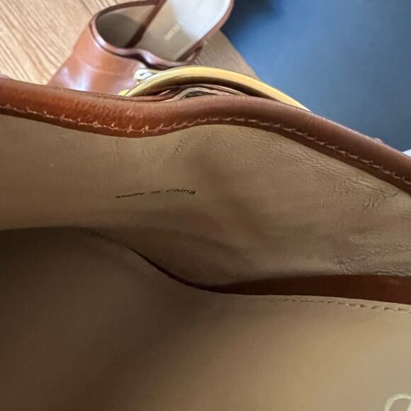 Veronica Beard Cognac Leather Wood Platform Heeled Mules Clogs Womens 10 Alek - Picture 15 of 15